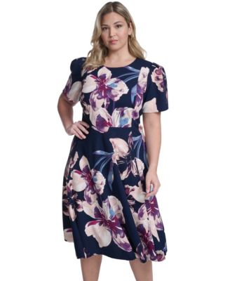 Plus Size Short-Sleeve Fit & Flare Midi Dress