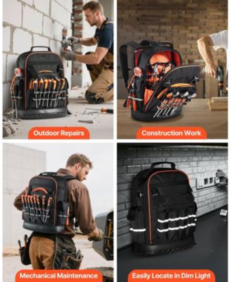 Tool Backpack, 64 Pockets, Heavy-Duty Jobsite Backpack w/ Laptop Compartment & Molded Base, Tradesmen Bag