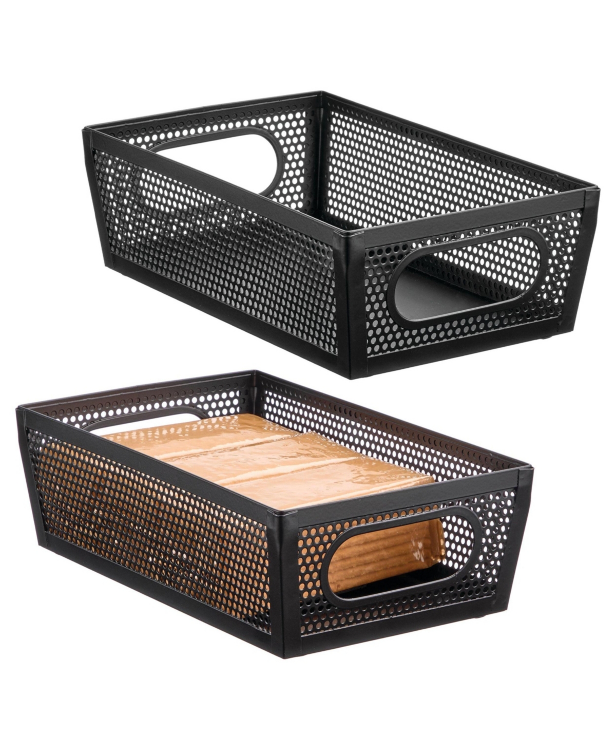 mDesign Perforated Metal Storage Bin with Handles - Set of 2 - Matte Black