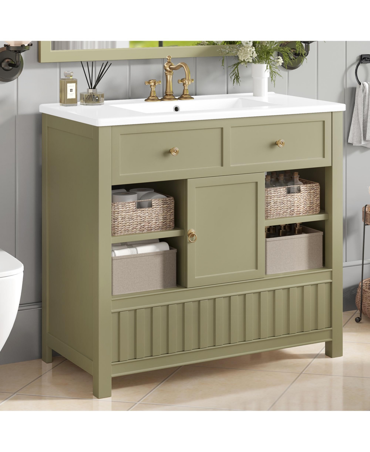 Cesicia 36 in. Bathroom Vanity with Sink, Multi-functional Cabinet Doors, Drawers and Storage Shelves