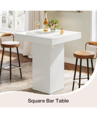 Bar Table, Square Kitchen Dining Table, Modern Counter Height Pub Cocktail Tables for Dining Room, Tavern, Coffee Corner, Party, White