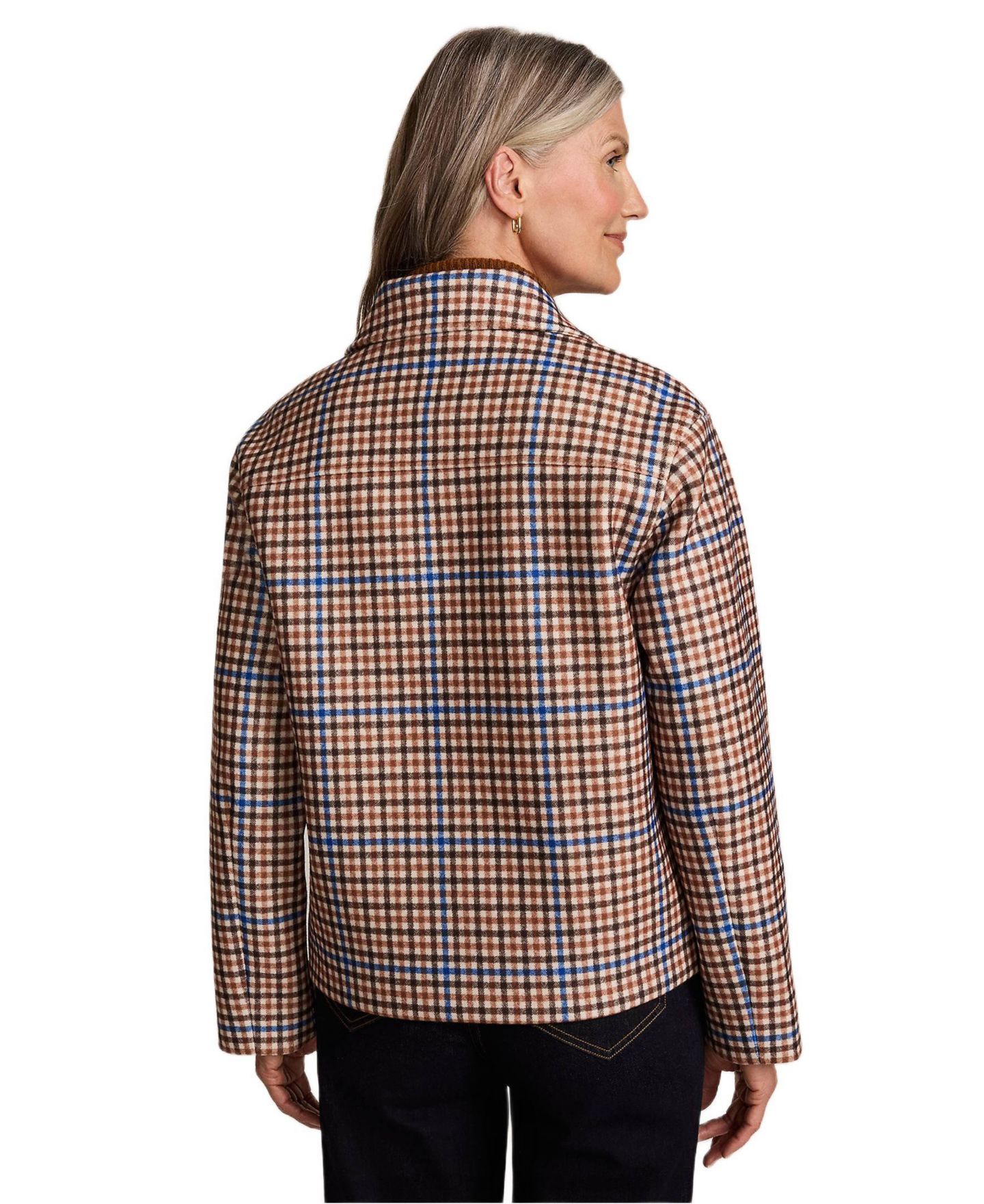 Женская куртка Lands' End Heritage Brushed Print Shirt Jacket, цвет: Слоновая кость латте клетчатый — фото 2