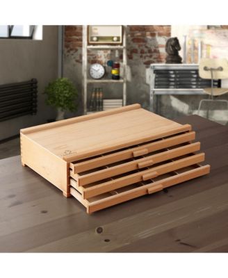 4 Drawer Wooden Artist Storage Supply Box for Pastels, Pencils, Pens, Markers, Brushes and Tools