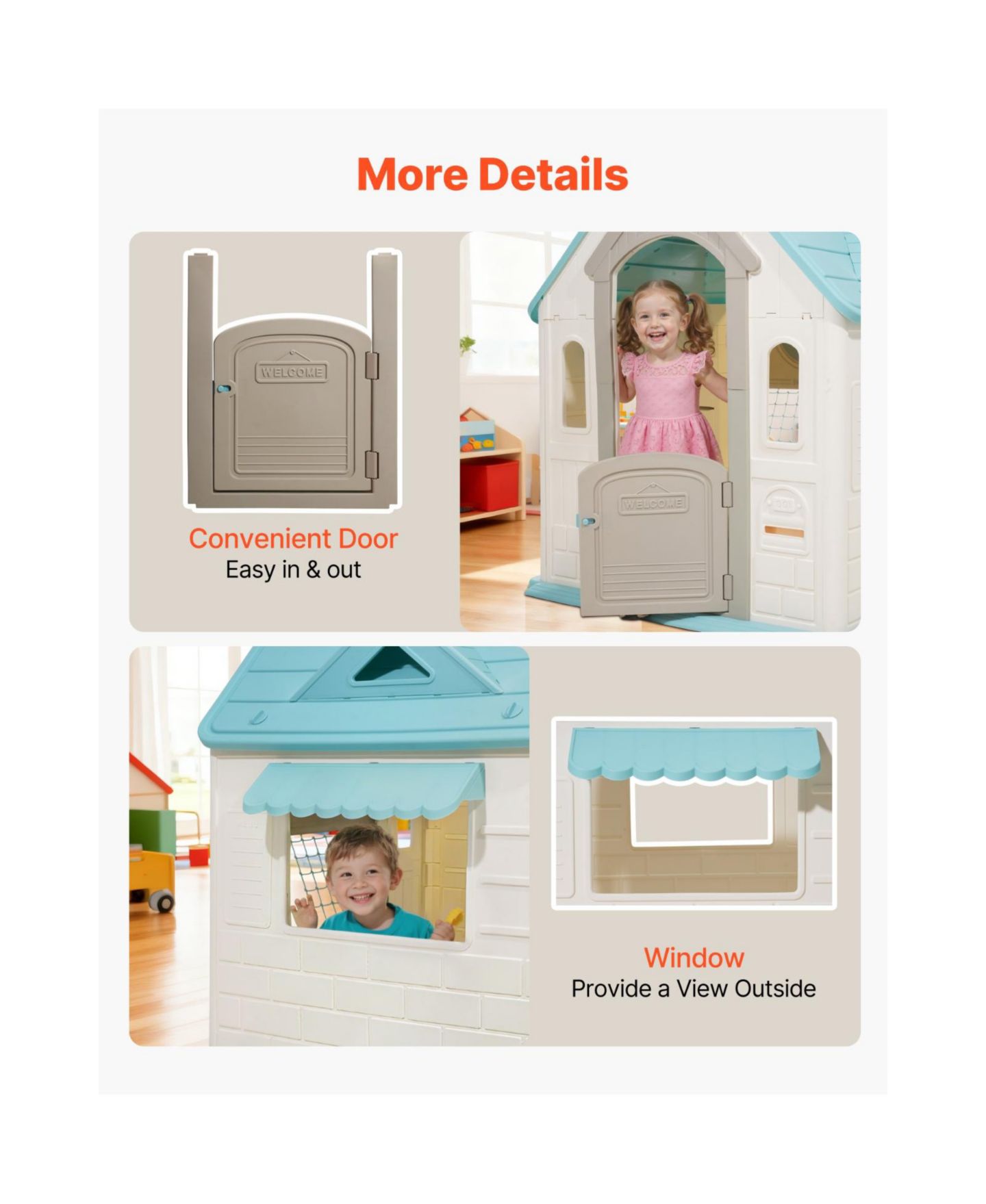 Детские игрушки Slickblue 5-In-1 Cottage Play House with Basketball, Darts, Soccer & Ring Toss, 2–5 лет, цвет: Белый / Синий — фото 6