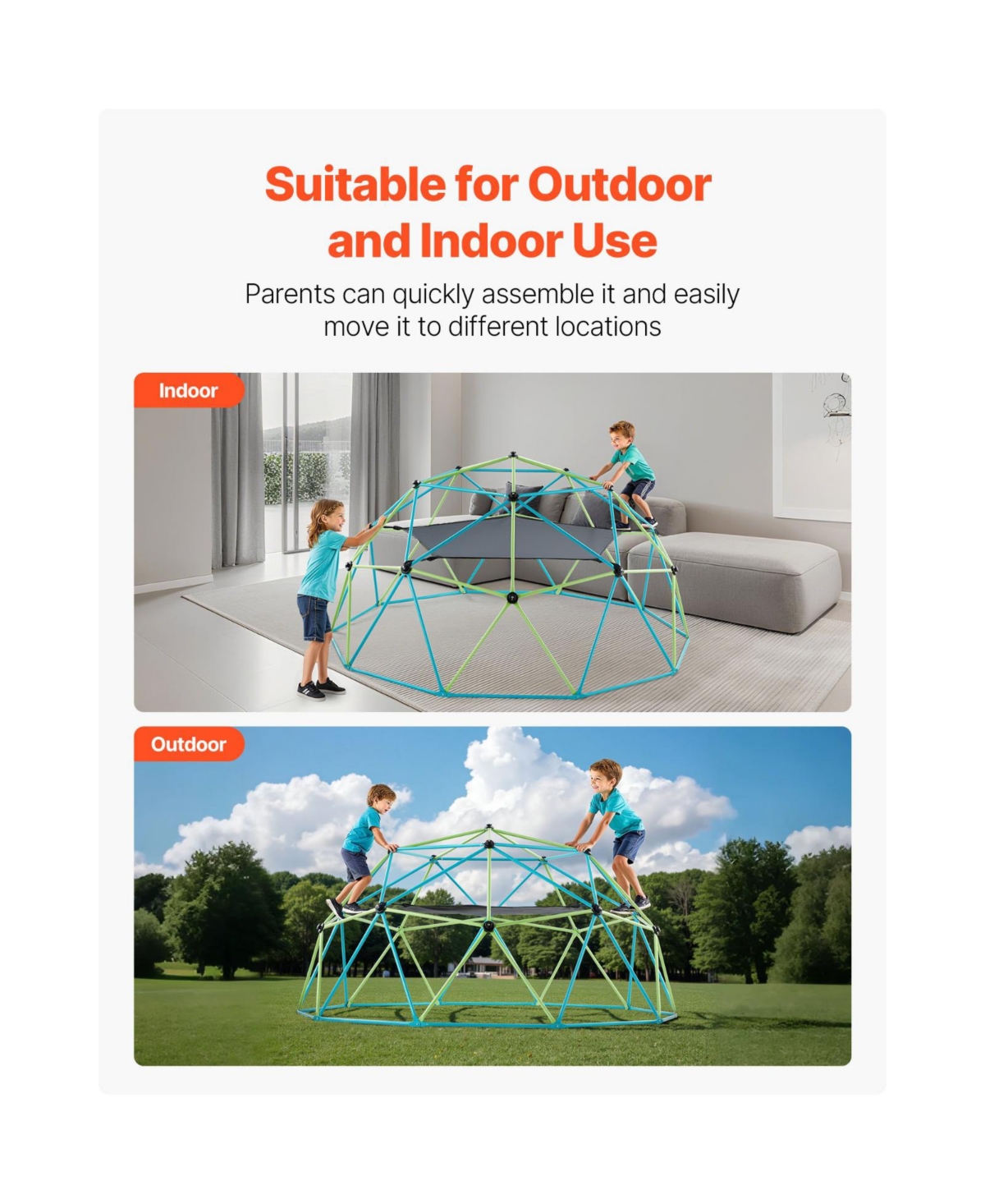 Slickblue Climbing Dome, 10FT Geometric Dome Climber with Swing & Hammock