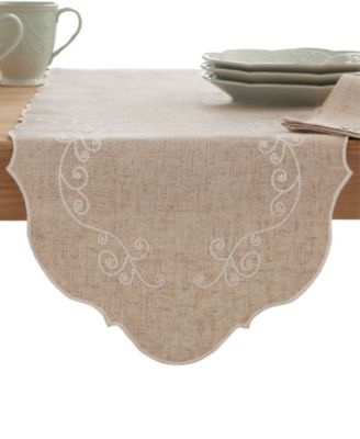 French Perle Embroidered Runner, 14" x 70" 