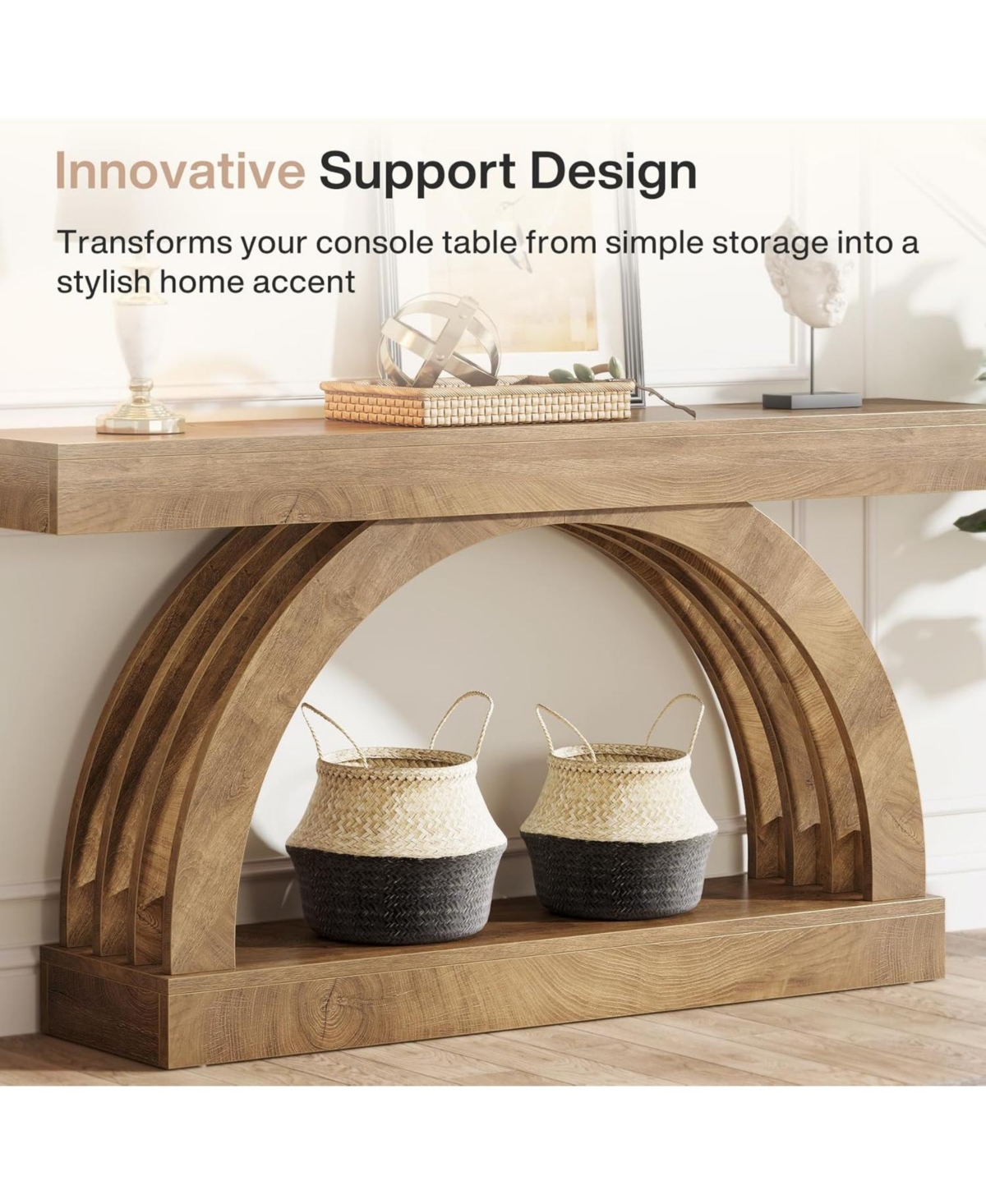 Tribesigns Entryway Table, 2-Tier Sofa Table Behind the Couch, Farmhouse Narrow Unique Arched Console Table