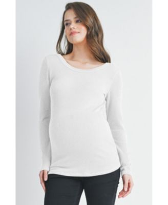 Maternity Scoop Neck Long Sleeve Ribbed Top