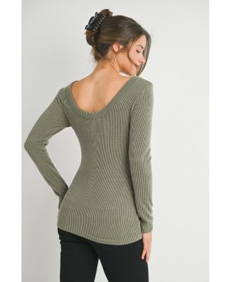 Maternity Scoop Neck Long Sleeve Ribbed Top