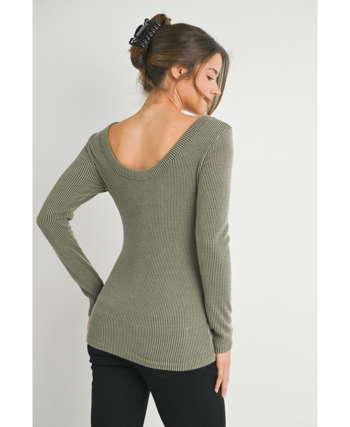 Hello Miz Maternity Scoop Neck Long Sleeve Ribbed Top