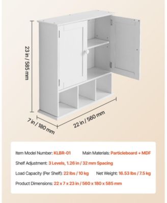 Bathroom Wall Cabinet, 2 Doors, Adjustable Shelf, Wall-Mounted Over-Toilet Storage w/ Open Shelves, White