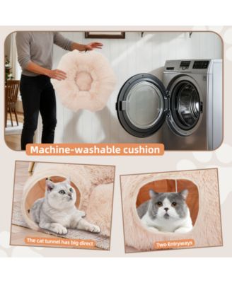 Beige Cat Tunnel with Cat Bed