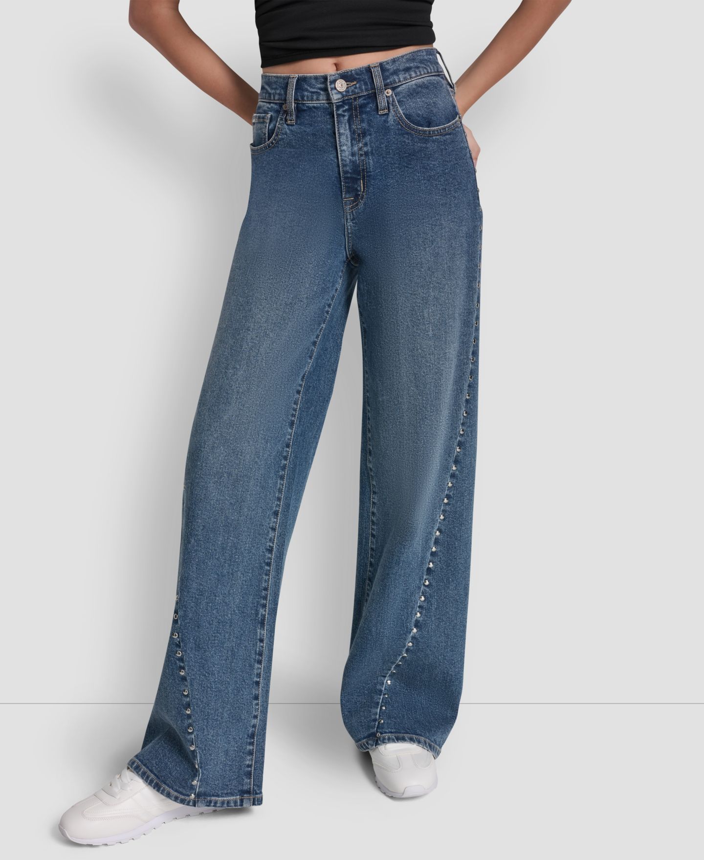 Женские джинсы DKNY Jeans Petite Studded Modern Wide Leg, цвет: Richmond — фото 1