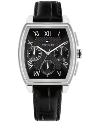 Men's Multifunction Black Leather Strap Watch, 36mm