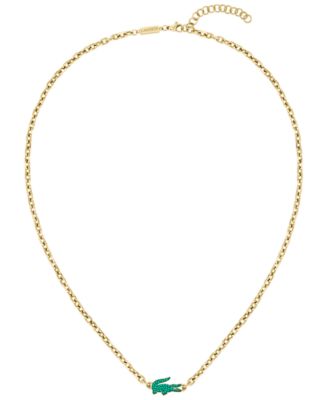 Men's Arthor Green Crystal Gold-Tone Crocodile Necklace