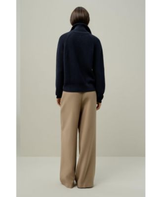 Women's Ribbed-knit Turtleneck Zip Cardigan