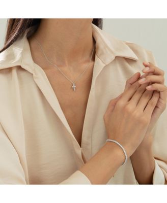 Sterling Silver 18k Gold Plated Cherie Tennis Necklace & Bracelet Set Dainty Duo