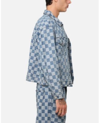 Men's Checker Board Trucker Jacket Blue
