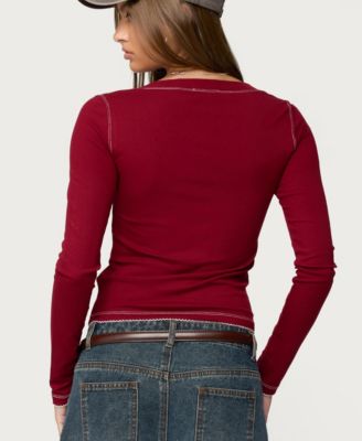 Women's Yael Contrast Stitch Henley Top