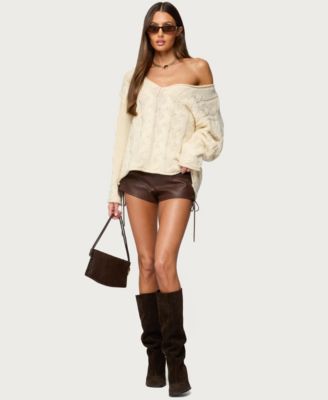 Women's Kariss Lace Up Faux Leather Micro Shorts