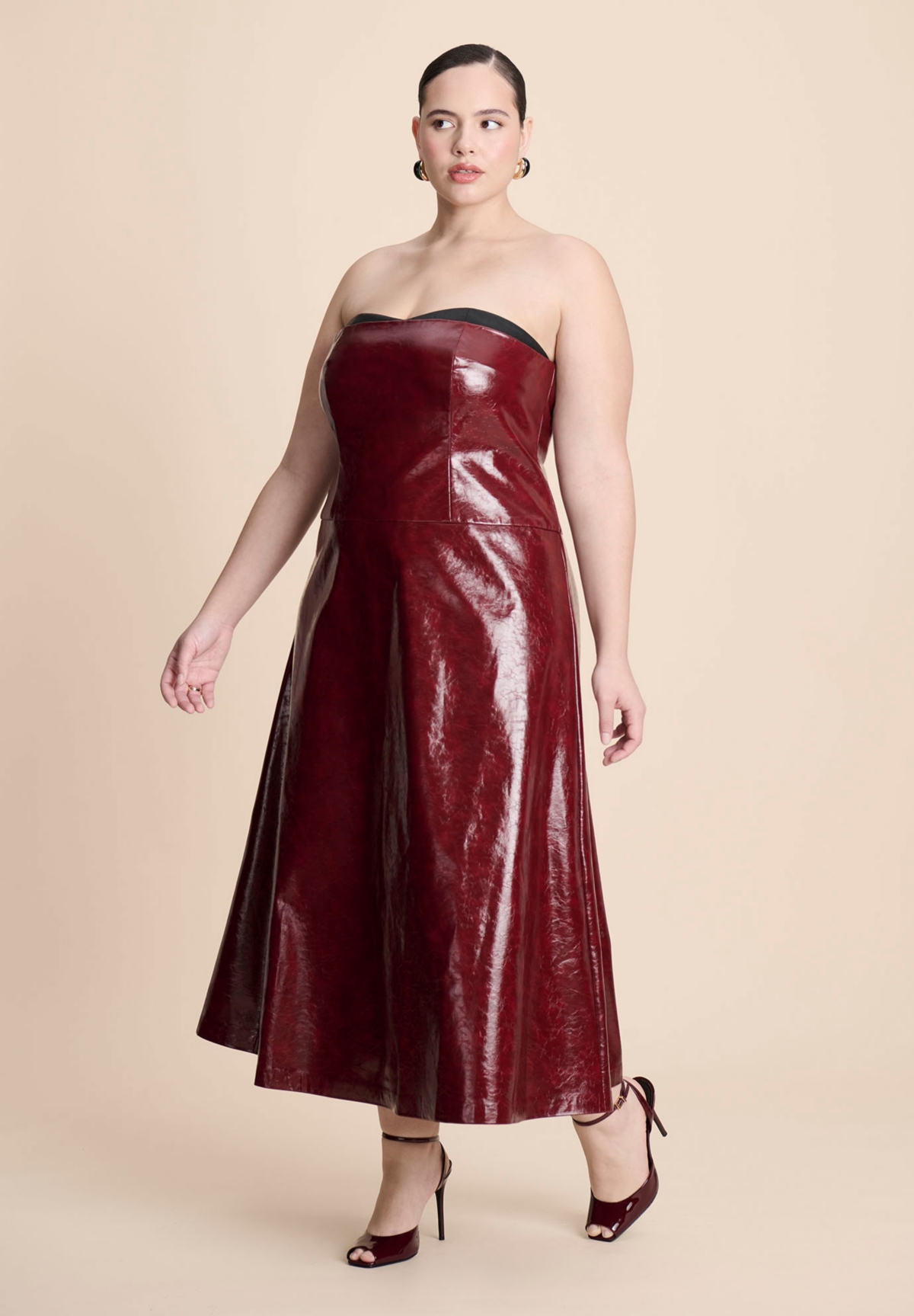 Eloquii Women's Textured Faux Leather Dress With Cup Detail