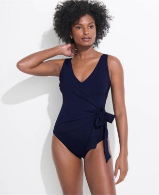 Women's Long Torso Side Tie Wrap One Piece Swimsuit