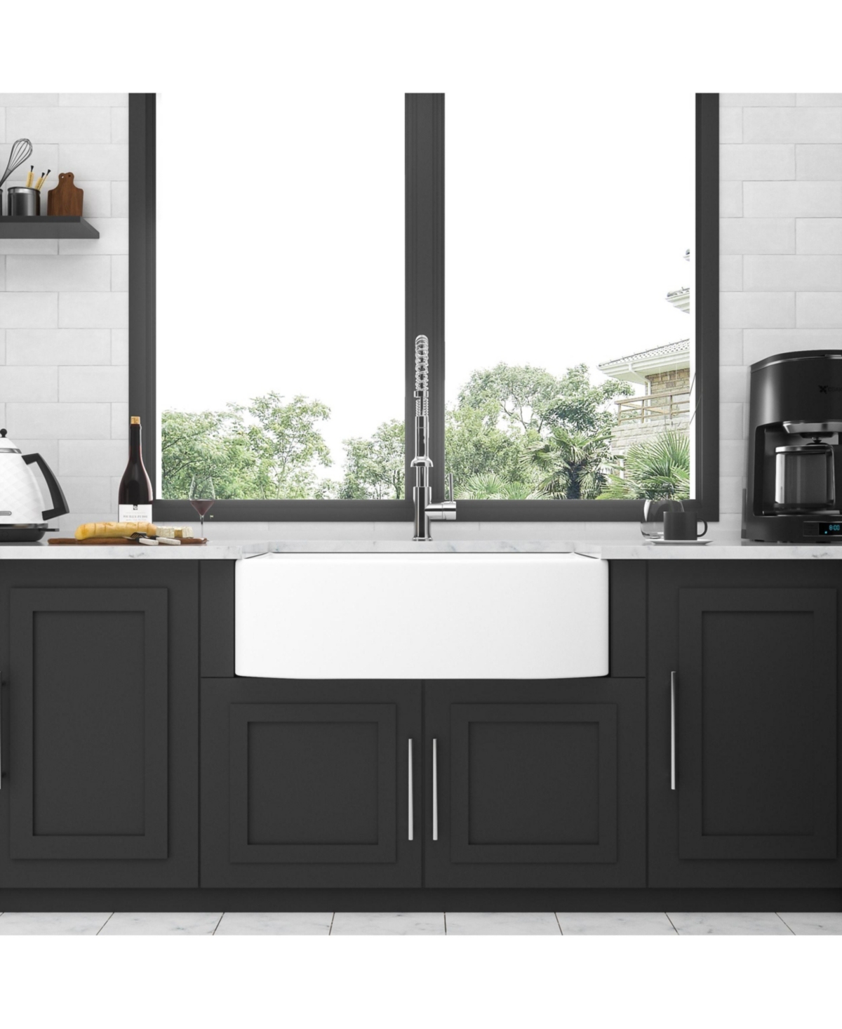 flynama 33x19x10inch White Farmhouse Sink Porcelain Ceramic Arch Edge Apron Front Single Bowl