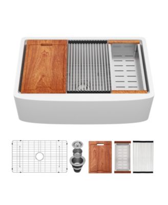 33x21x10inch White Farmhouse Sink Ceramic Porcelain Workstation Single Bowl Kitchen