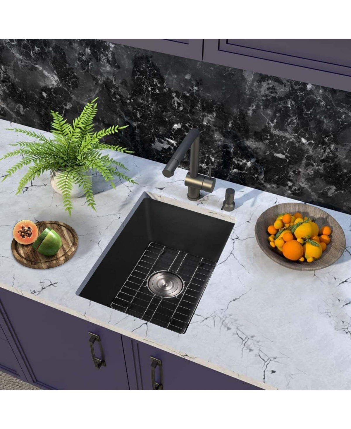 flynama 13.77x17.71inch Quartz Undermount Bar Sink with Basket Strainer Heat Stain Resistant