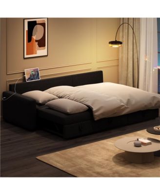 L-Shaped Reversible Sleeper Sectional Sofa with Chaise & USB & Type-C Ports Dark Gray