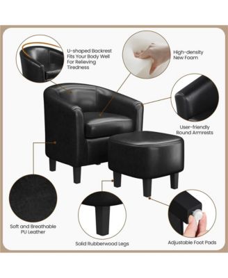Contemporary Faux Leather Club Chair and Ottoman Set