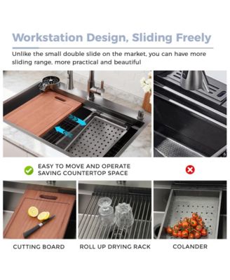 huluwat Gunmetal Black Waterfall Kitchen Sink Workstation Smart Pull Out Faucet Combo