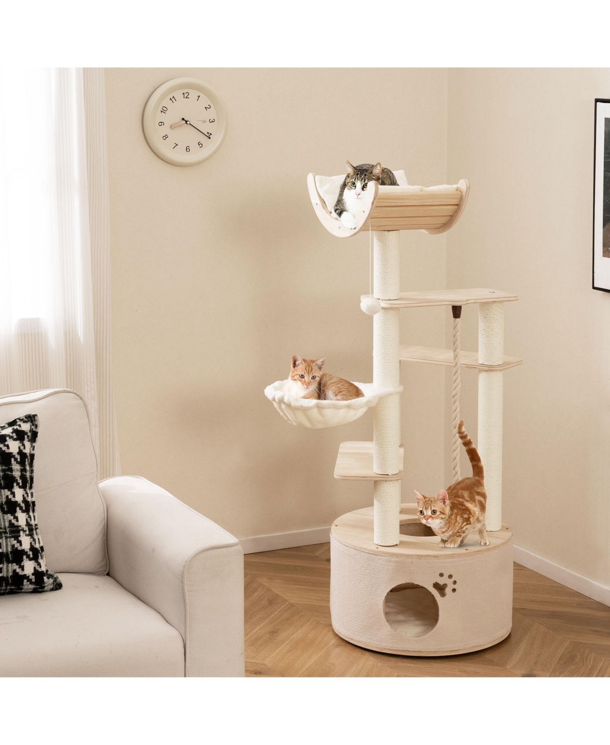 Gymax 55.5'' Tall Wooden Cat Tree for Indoor Cats w/Condo Curved Perch Hammock