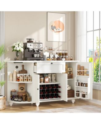 Kitchen Sideboard Buffet Cabinet with Drawer & Cabinets, 55'' Coffee Bar with Power Outlets & Wine Rack