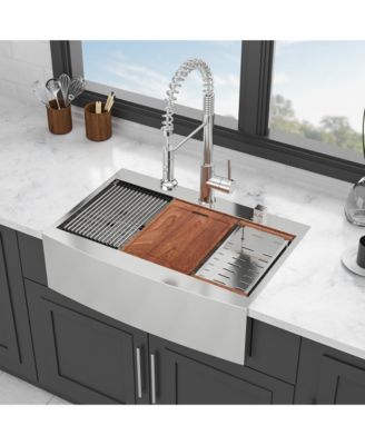 36x22x10inch Drop In Farmhouse Sink Workstation Stainless Steel Topmount Apron Front 16 Gauge