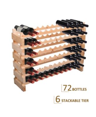 72 Bottle Stackable Modular 6 Row Home Wood Wine Storage Rack