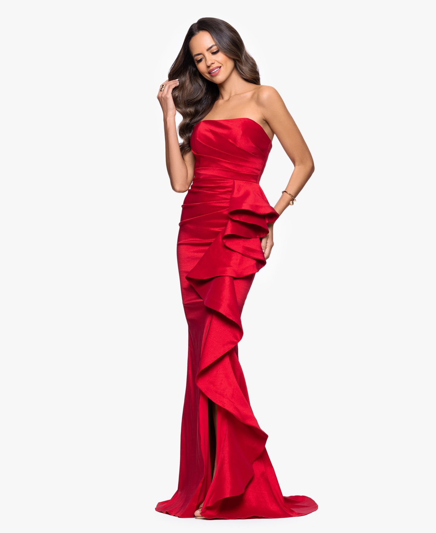 Женское платье Betsy & Adam Long Stretch Strapless Gown, цвет: Красный — фото 3