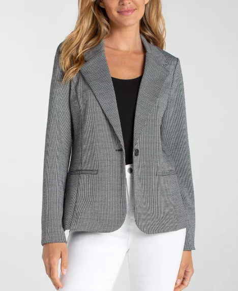 Petite Notch Collar Fitted Blazer - Black White Mini Check