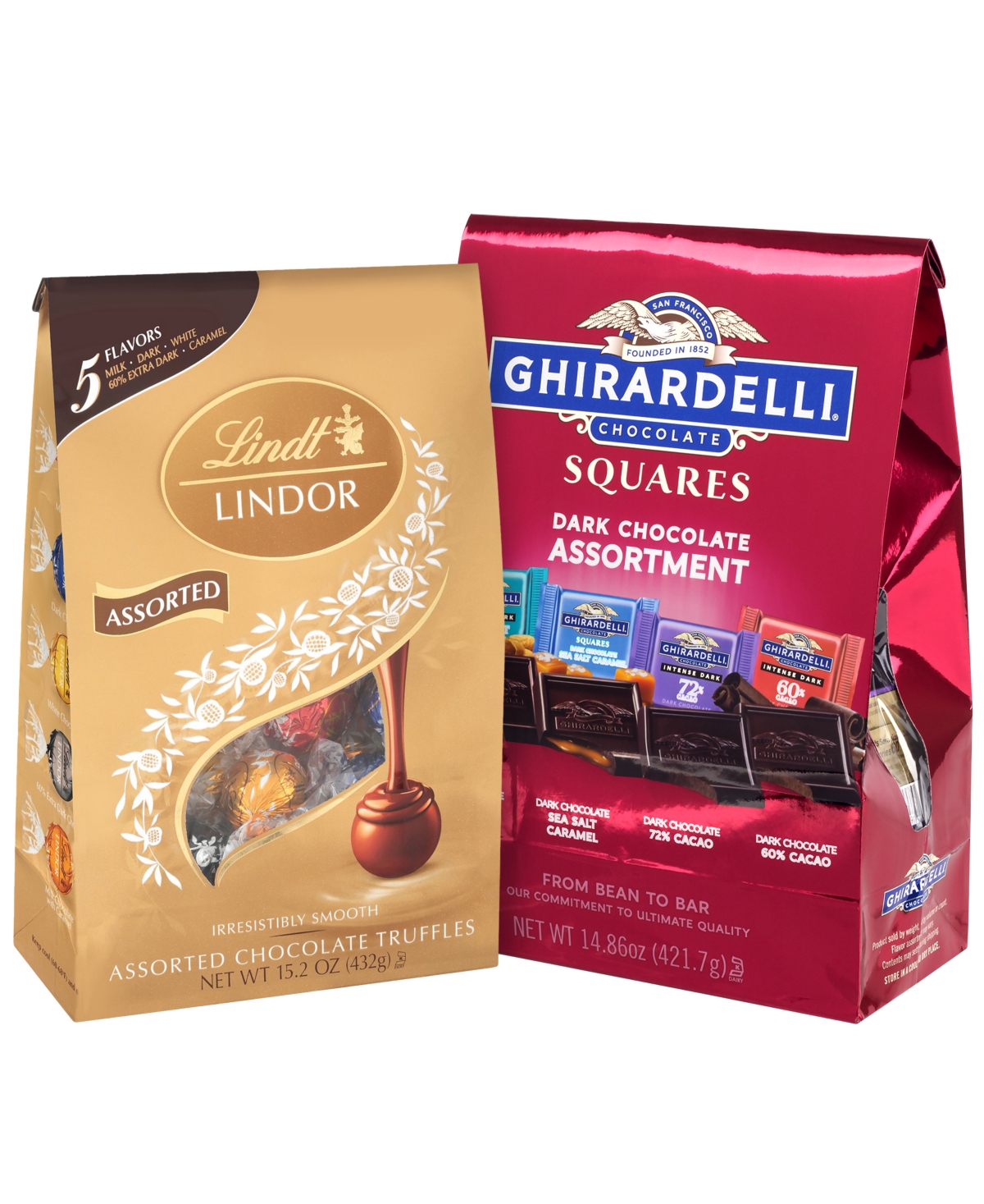 Lindor Assorted Truffles Ghirardelli Squares Premium Dark Chocolate Assortment, 2 Pack