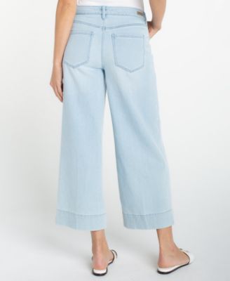 Women's Mid Rise Embroidered Stride Crop Wide Leg Jeans