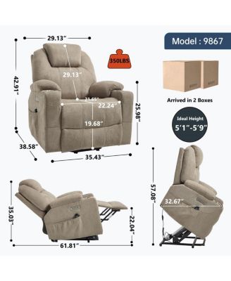 Power Lift Recliner Chair with Heat & Massage, USB & Type-C Ports, Heavy Duty Electric Recliner for Seniors