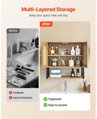 Wall Cabinet, 2 Doors, Adjustable Shelf, Over-Toilet Storage w/ Open Shelves