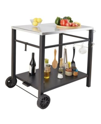 Outdoor Grill Dining Cart, Double Shelf, Stainless Steel Top, 2 Wheels, Carry Handle, Food Prep Table