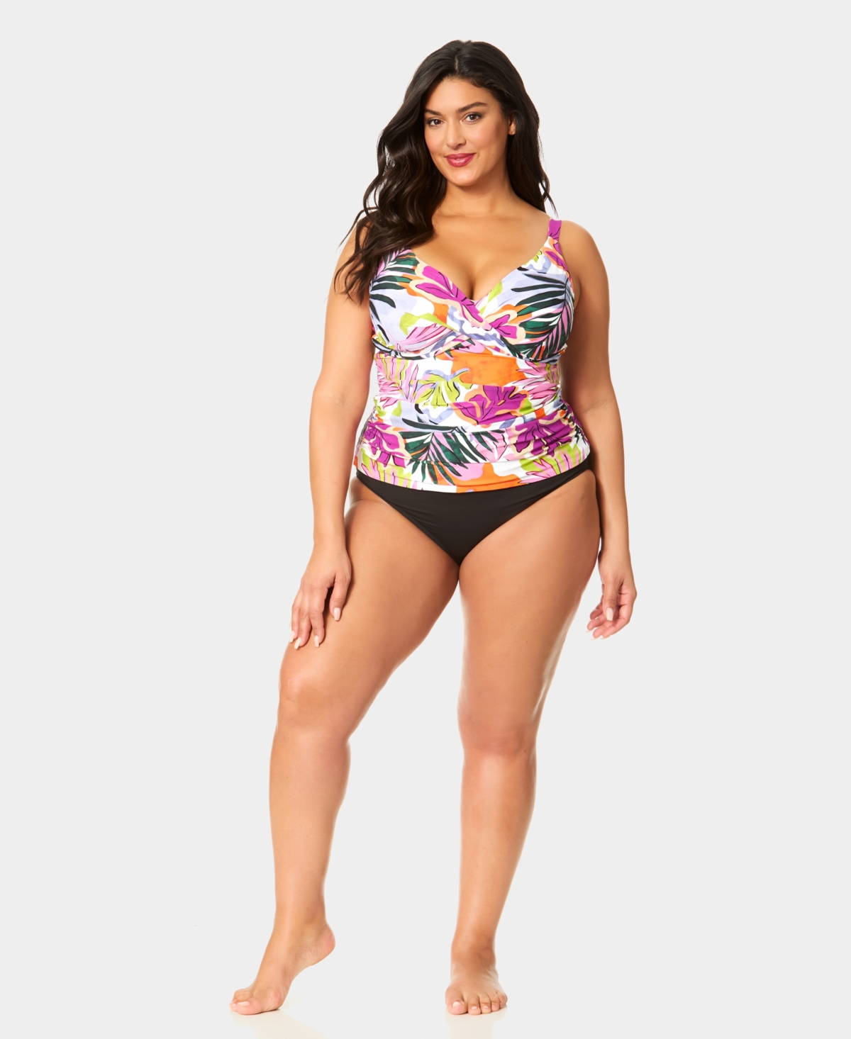Anne Cole Plus Size V-Neck Drape Front Hidden Underwired One-Piece Swimsuit