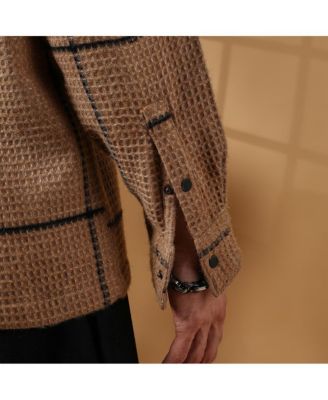 Men's Ash Brown Graph-Check Waffle Overshirt