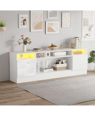 TV Stand with Storage Place for Living Room, Television Stand with Open Sleves, Modern Entertainment Center with Led Light, Media Furniture with Storage Cabinet for TV up to 75"