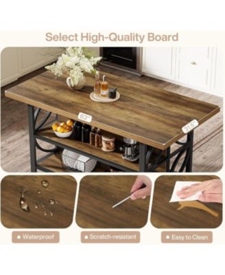 Kitchen Island with Storage, 62.99-Inch Kitchen Island Table with 2 Shelves and Large Worktop, Industrial Bar Table