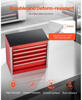 Metal Tool Box, 8.6", Portable 5-Drawer Tool Chest, EVA Liners, PP Feet, Ball-Bearing Slides, Powder-Coat