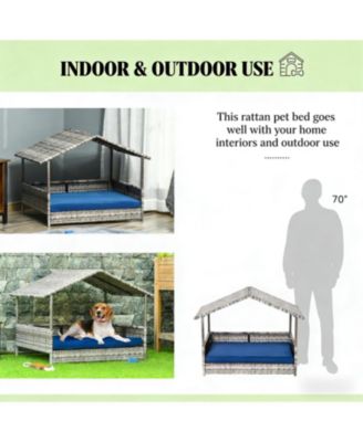 Rattan Dog House with Bed for Outdoor in Gray