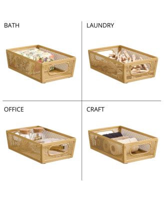 Perforated Metal Storage Bin with Handles - Set of 4 - Soft Brass